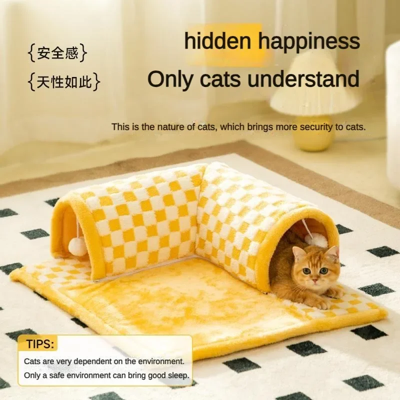 Autumn and Winter Warm and Playable Cat Nest Closed Soft Deep Sleeping Arctic Velvet Cat Shelter Suitable for Small Dogs