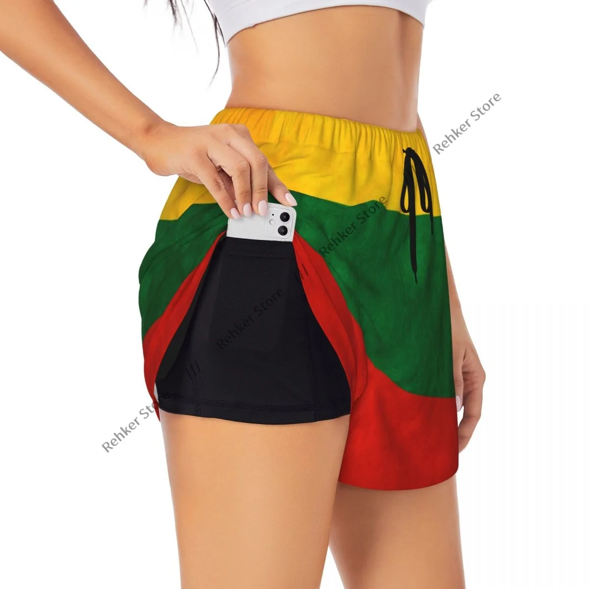 Yogashorts voor dames Fitnessshorts Biker Workout Hardlopen Sportshorts Litouwen Vlag Sneldrogende sportkleding met zak