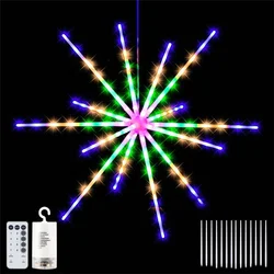 Ao ar livre à prova dstarágua starburst natal luzes da corda a pilhas 112led pendurado fogos de artifício luzes do jardim de fadas guirlanda decoração