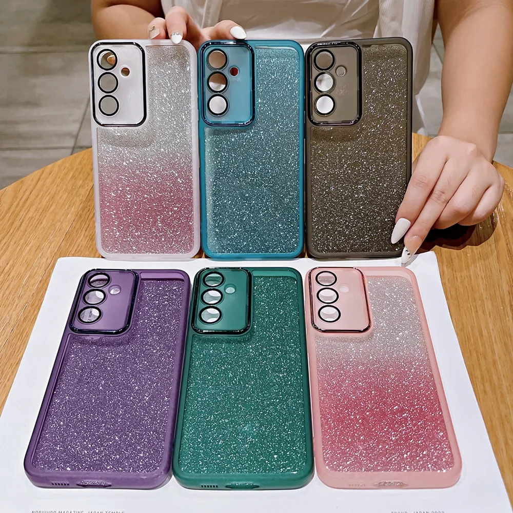 Shining Glitter Phone Case For Samsung S23 S24 Ultra S20 S21 FE S22 Plus M13 M33 M53 M14 M54 Camera Protection Shockproof Cover