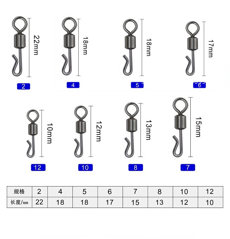 25pcs/lot Large Long Body Q-Shaped Bearing Swivel & Snap Fishing Connector Quick Change Swivels Fishing Tackle Accessories