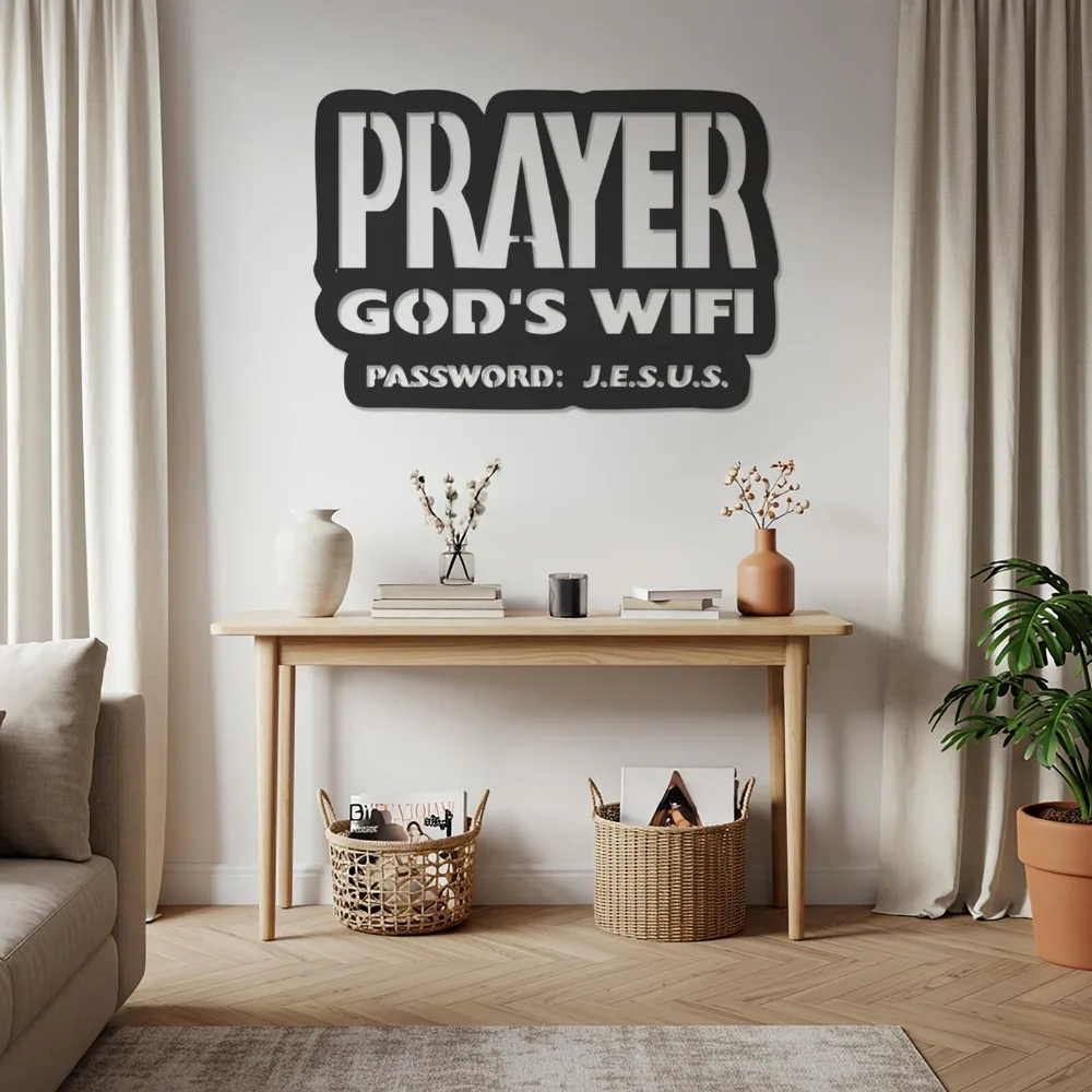 1pc Prayer God’s Wifi Funny Metal Wall Art Sign Jesus Password Themed Religious Hanging Decor