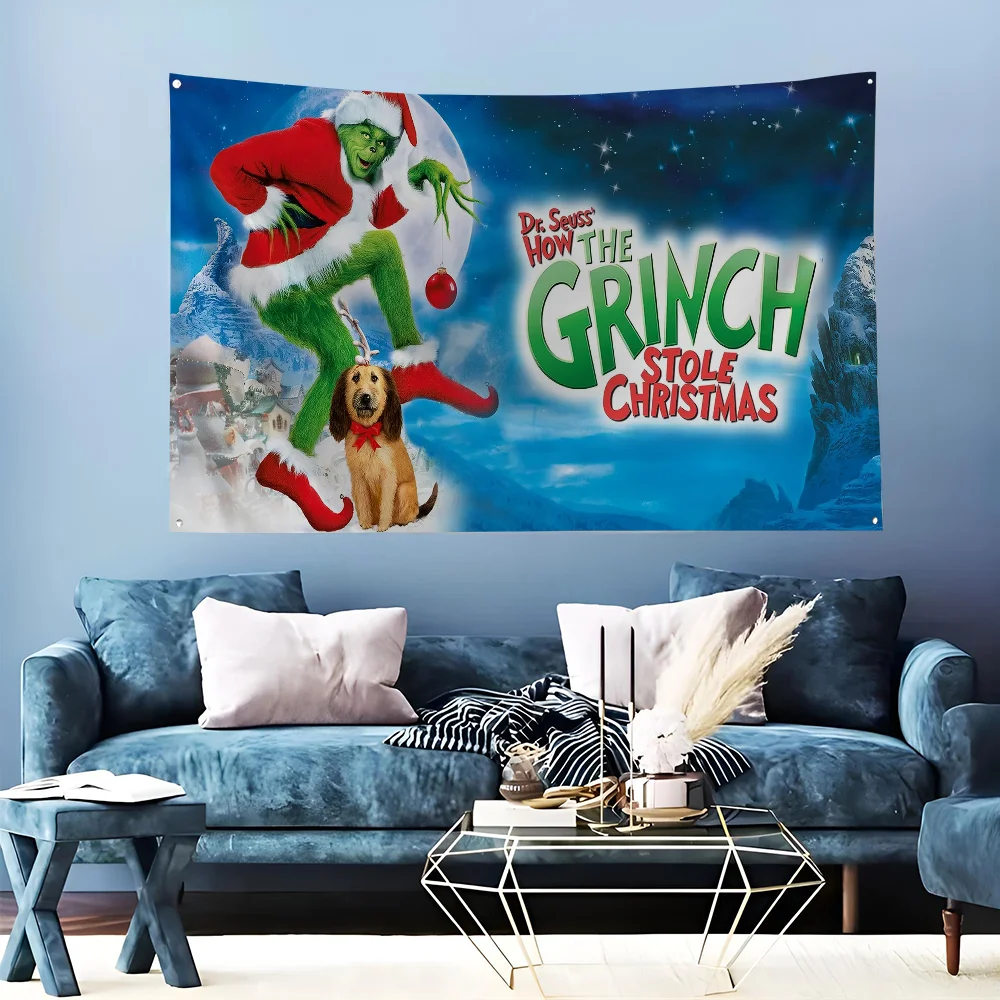 1pc-Film The G-Grinch C-Christmas Flag Flags And Banners Four Hole Flag Polyester Outdoor Decor Room Aesthetic