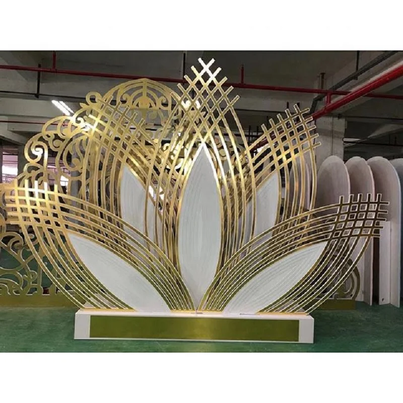 New Elegant New Design Acrylic Five Leaf Lotus Children\'s Party Backdrop White Gold Wedding Background Decoration