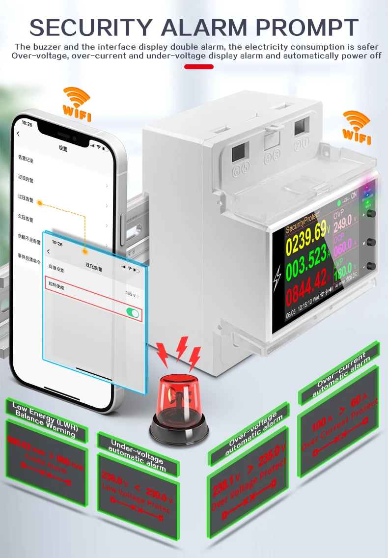 Imagem -03 - Tuya Wifi Interruptor Inteligente Trilho Din At4pw 100a Controle Remoto ac 220v 110v Digital Power Energy Volt Amp Kwh Fator de Freqüência Medidor