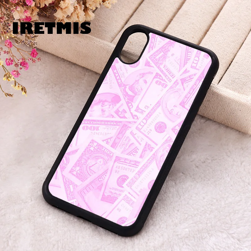 Iretmis Phone Cover Case For iPhone X XS Max XR 11 12 13 PRO MINI 14 15 16 Plus Rubber Silicone Pink money dollar