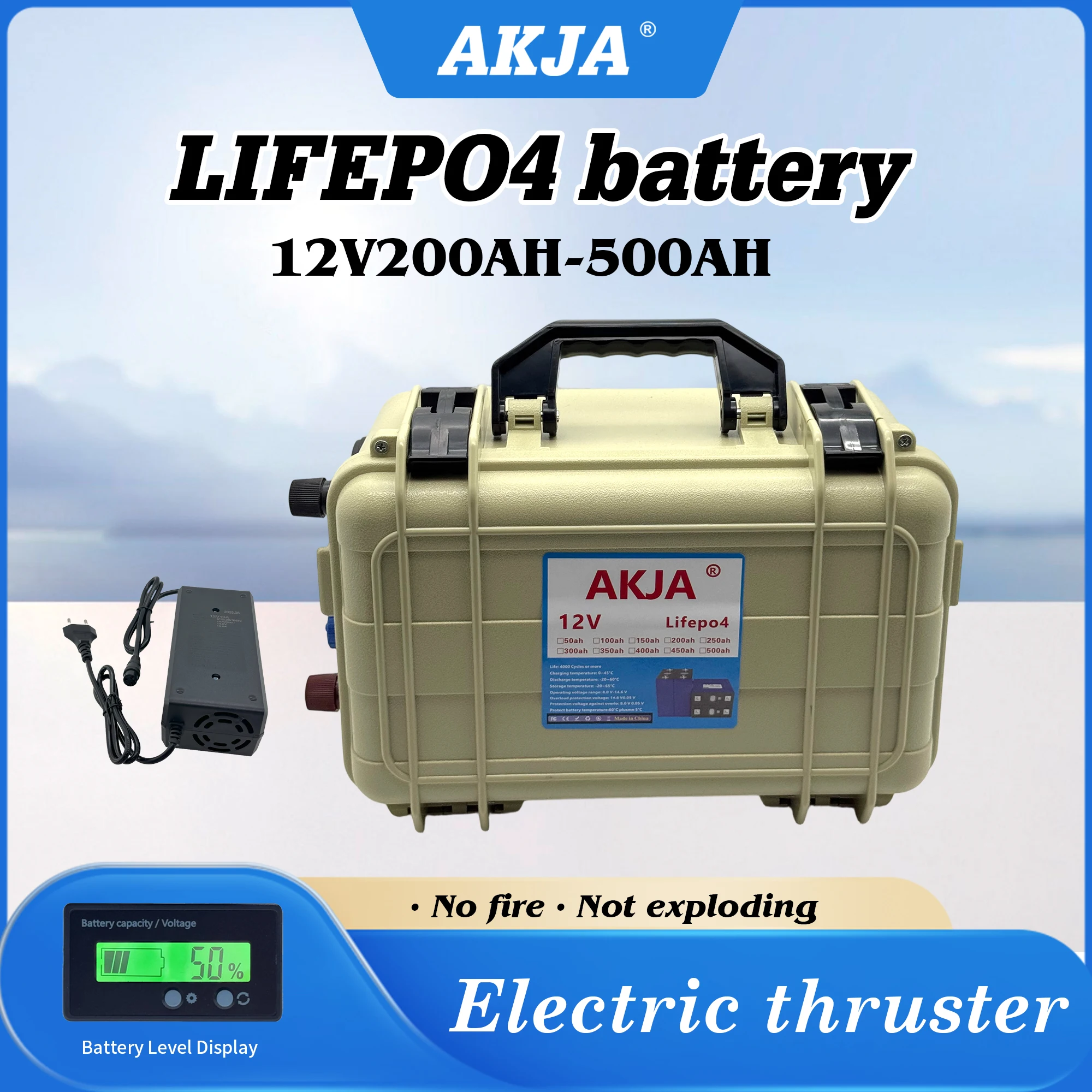 AKJA 12V 200-500AH 리튬인산철 배터리, 오븐, 야외 RV, 30AH 충전기, 100AH BMS, 항공 운송에 적합