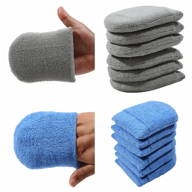 2pcs/6pcs Soft Microfiber Car Wax Applicator Mitts Polishing Sponge Wax Foam Applicator Pad For Car Cleaning Auto Detailing