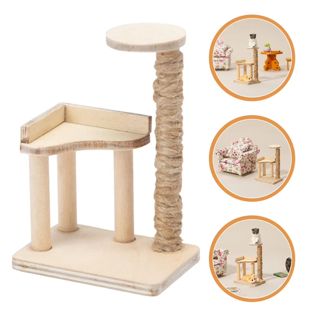 

Miniature Wood Cat Tree Creative Lifelike Design Mini House Accessory Decorative Mini House Layout Prop Miniature Cat Tree