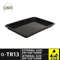 Q-TR13 ESD Tray 345*260*30mm Black conductive tray stackable beveled rounded corner tray