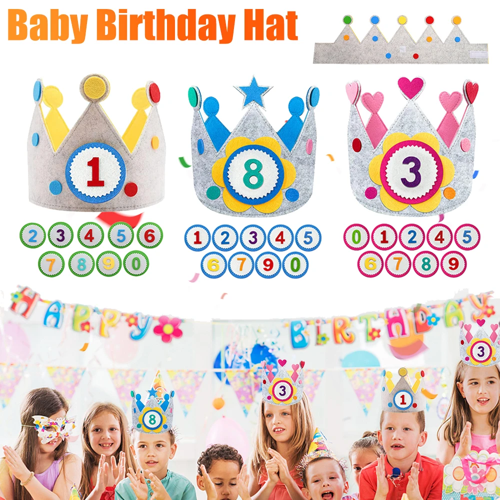 Adjustable Birthday Hat Princess Birthday Felt Hat children's Birthday Decoration Hallowen Cosplay Crown Photo Props Party Decor