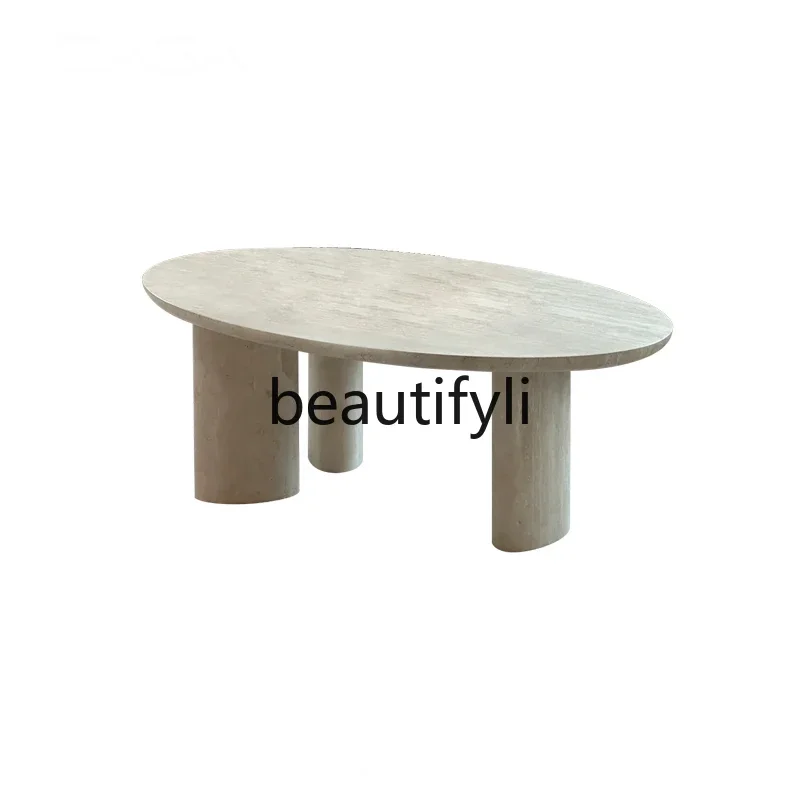 

A Imported natural travertine coffee table designer French villa living room coffee table