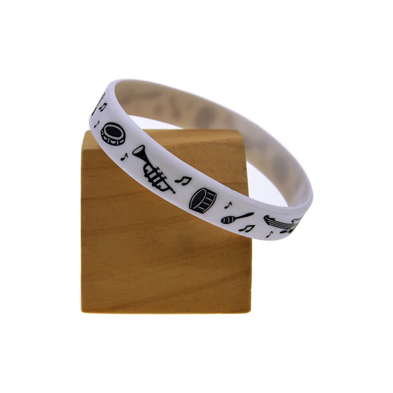 50 Pcs Mixed Instrument Pattern Silicone Bracelet Trendy Music Rubber Wristband Adult Unisex