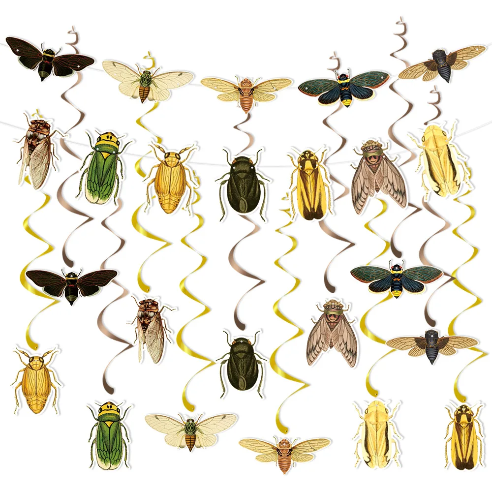 Papierbanner mit Insektenmotiv, Schmetterlinge, Bienen, Zikade, Wirbel, Hängegirlande, Foto-Requisiten für Kindergeburtstag, Babyparty, Party-Dekoration