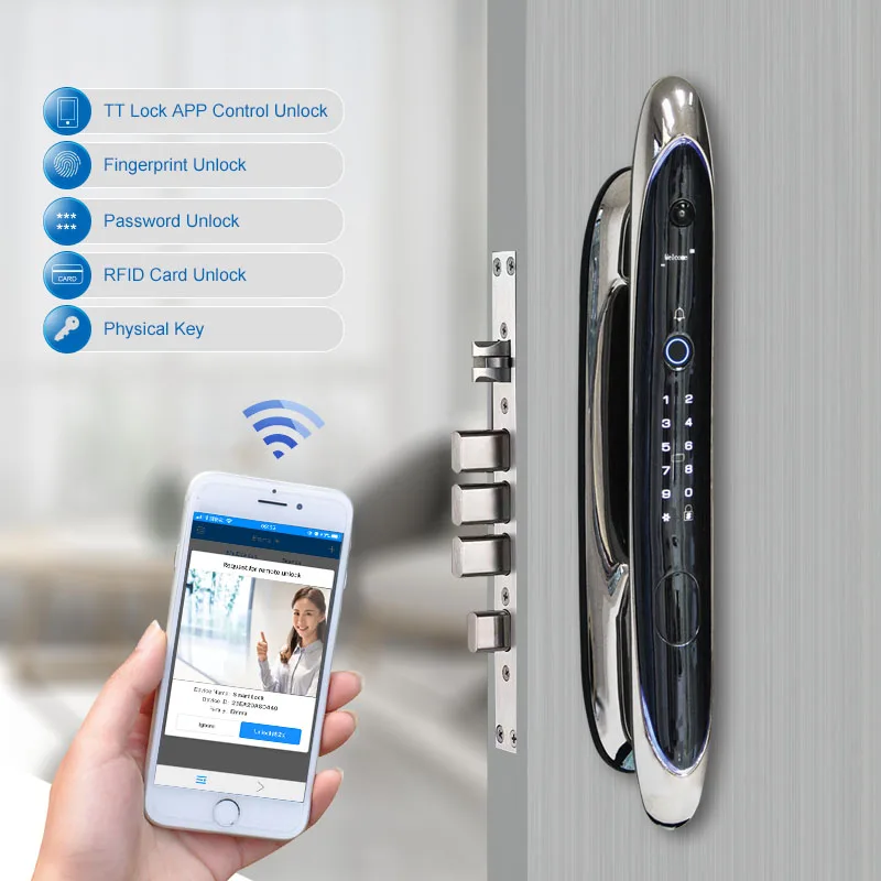 Orbita Stainless Steel External Intelligent Wifi Camera TT Biometric Digital Smart Door Lock Face Recognition With Fingerprint