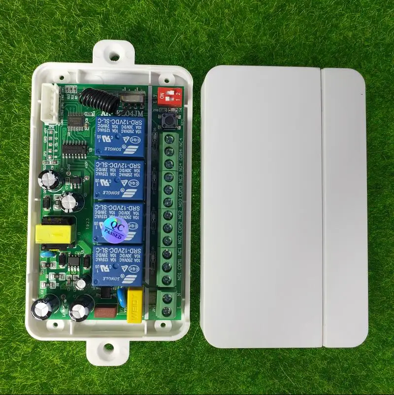 ガレージドア用ワイヤレスリモコン,受信機送信機スイッチ,電気ドア,ファン,AC 220v,4 ch,RF, 433mhz