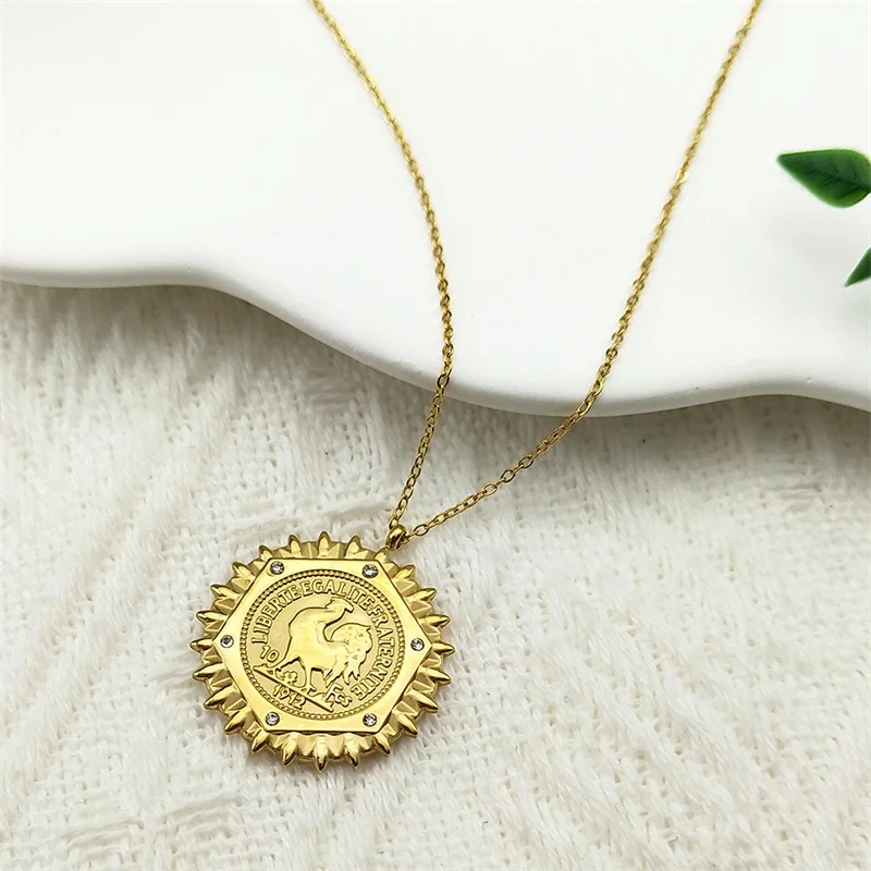 France Liberte Egalite Fraternite 1913 10 Francs Coin Necklace for Women Men Stainless Steel Gold Color Jewelry GiftsZZZ994-1