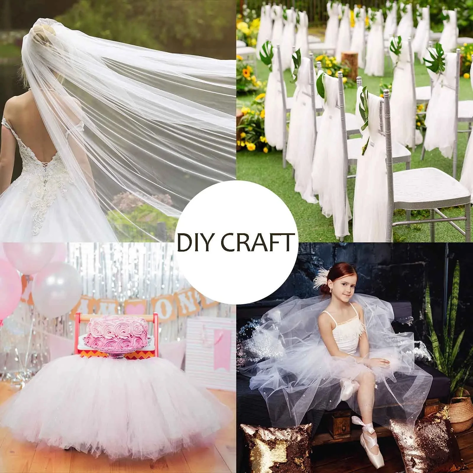 White Tulle Roll For Wedding Birthday Party Decoration Tutu Table Skirt Tulle Fabric Roll Wrapped Ribbon Diy Crafts 1.6x18m