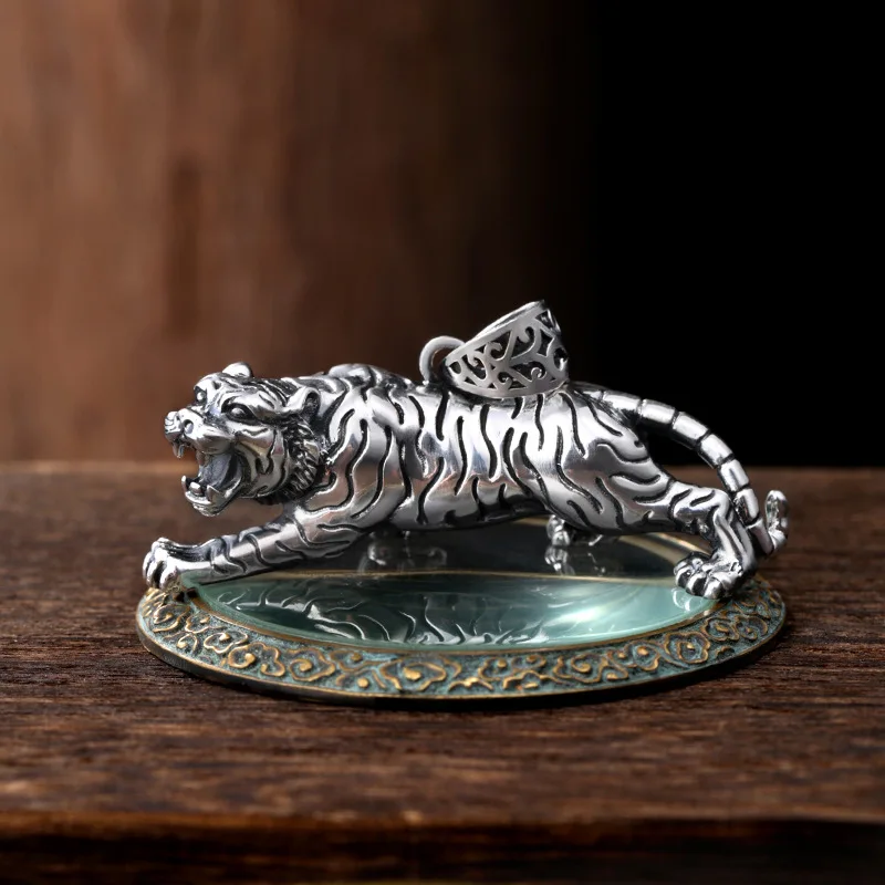 Original Stereoscopic 925 Silver Tiger Pendant for Men Handsome Virile Masculine Necklaces Couples Party Jewelry Gift