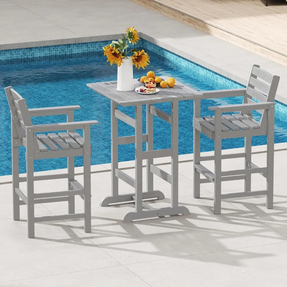 مجموعة كراسي Adirondack للفناء مكونة من 4 قطع، كرسي بارتفاع قضيب HDPE مع مساند للذراعين ومسند للقدمين، وكراسي بار شرائحية عالية الجودة للاستخدام الخارجي مع