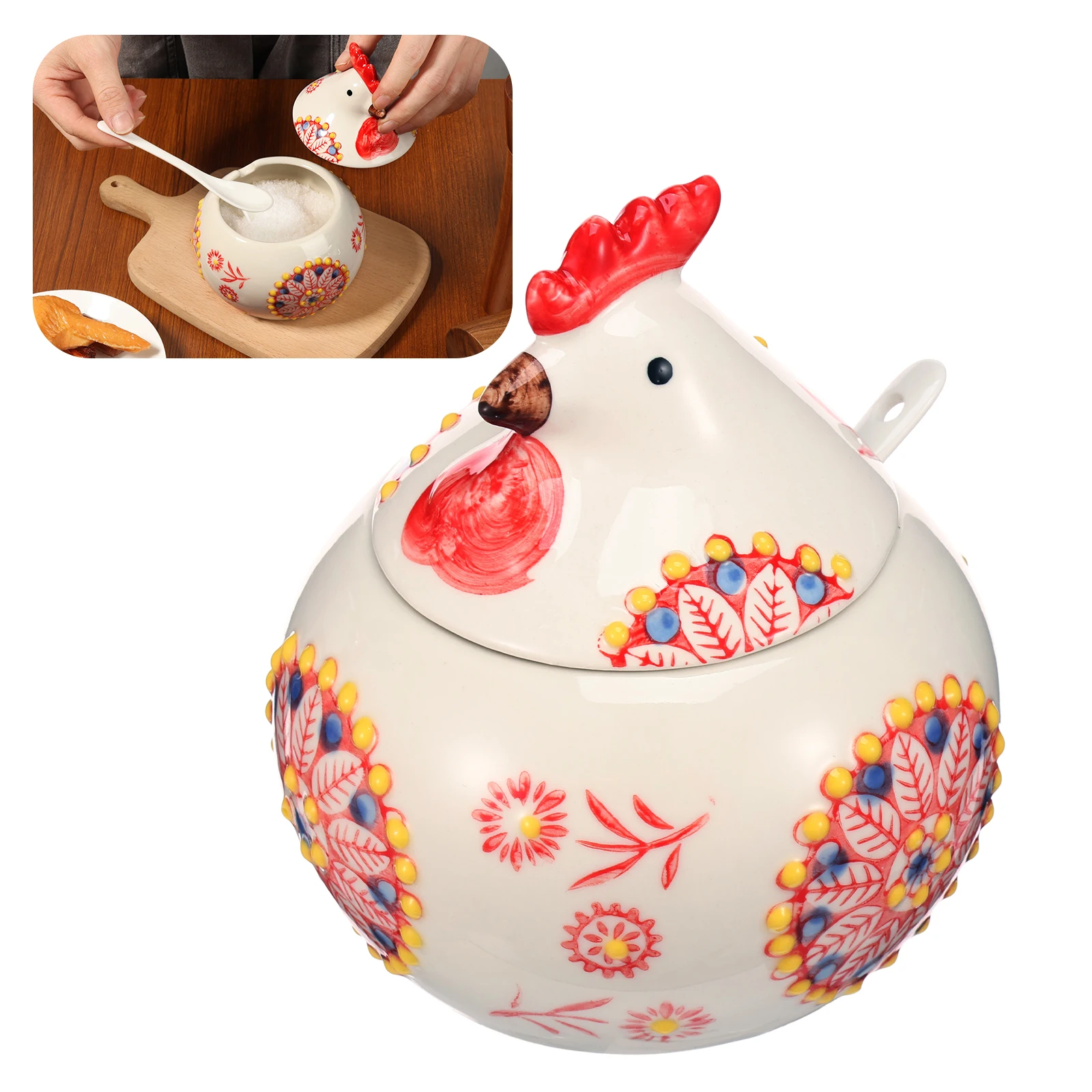 13oz Keramik-Salzbehälter Küchen-Gewürzbehälter mit Deckel und Löffel Gewürzbehälter für Kaffee, Zucker, Gewürze und Süßigkeiten Pfeffer-Salz-Box