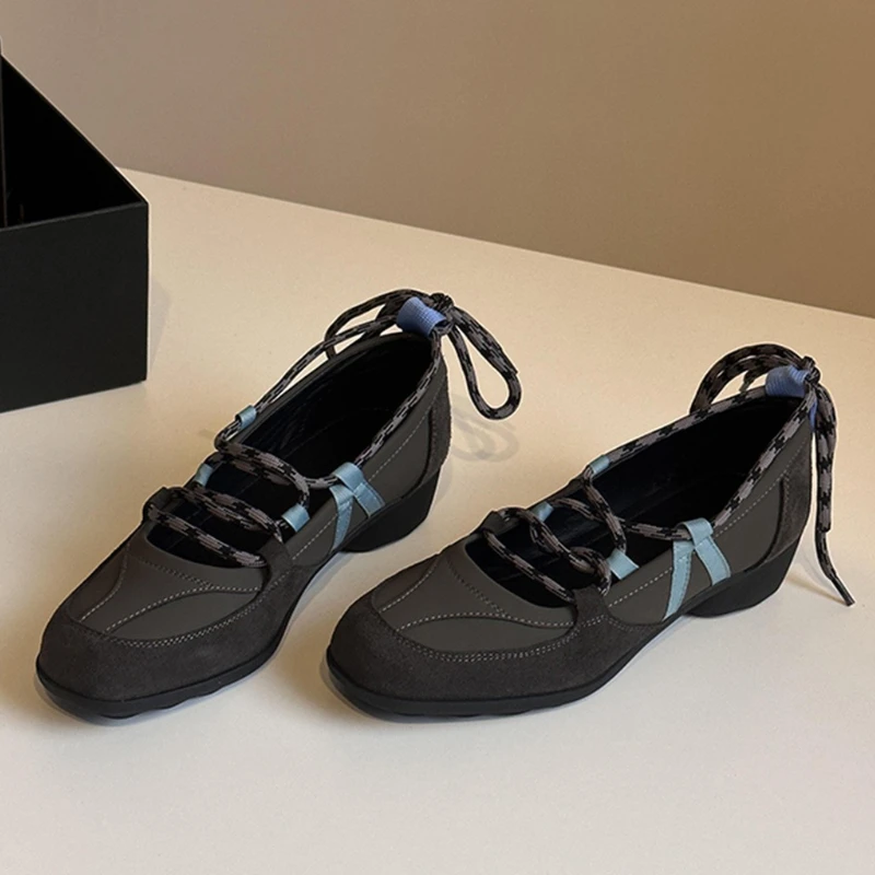 

2025 autumn Casual low heel Sports Women Shoes Fashion round toe Lace Up Ballet Shoes comfortable soft sole Walking Running Shoe