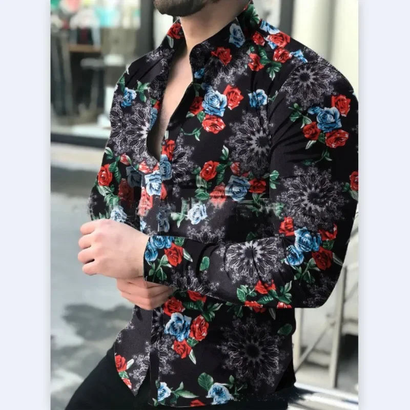 

Spring and Autumn New European and American Men's Wear Long Sleeve Shirt Casual Print