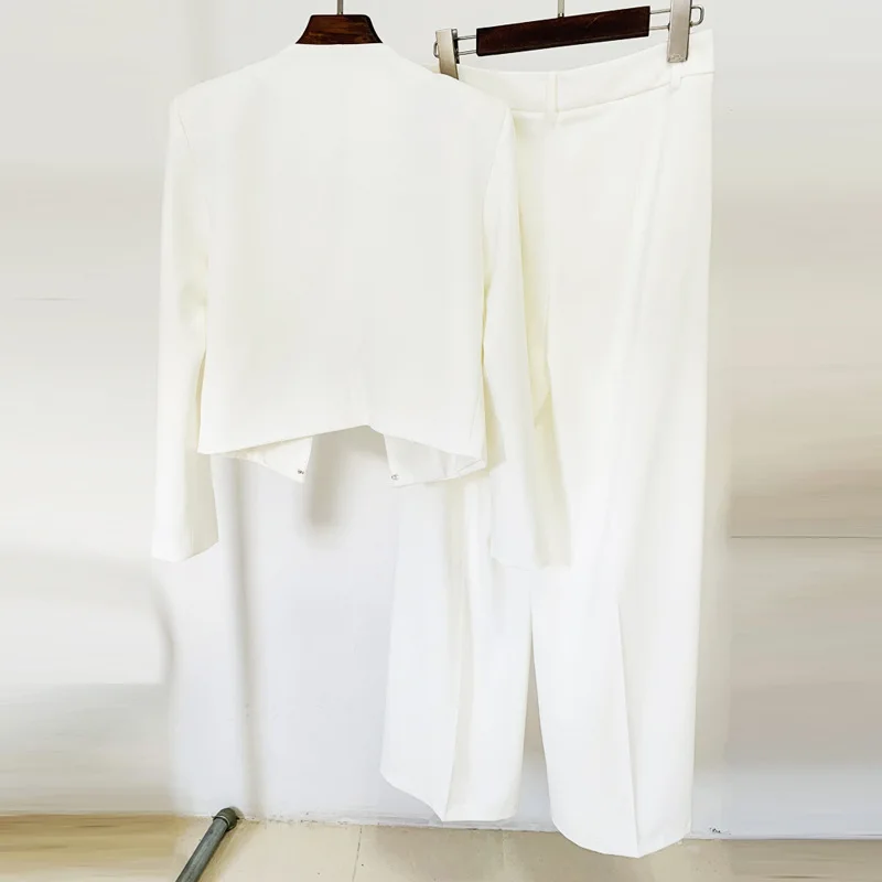 Conjunto de traje de cristal blanco para mujer, chaqueta de esmoquin de 2 piezas y pantalones de manga completa, Otoño, Otoño, Buiness Formal, oficina, boda