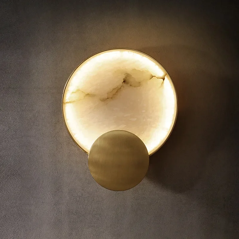 Modern Minimalist Led Round Marble Wall Lamp High-Grade Copper Indoor Lighting Living Room Bedroom Study Decor for Wall Decor