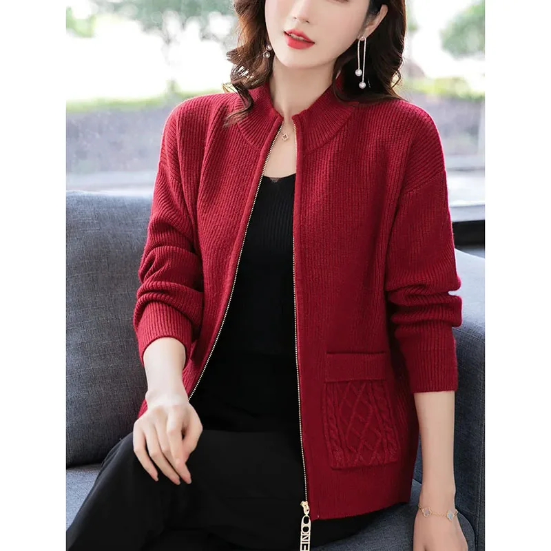 2025 Autumn Winter New Fashion Sweater Coat Women\'s Knitted Cardigan Long Sleeve Solid Zipper Knitted Cardigan Sweaters Women