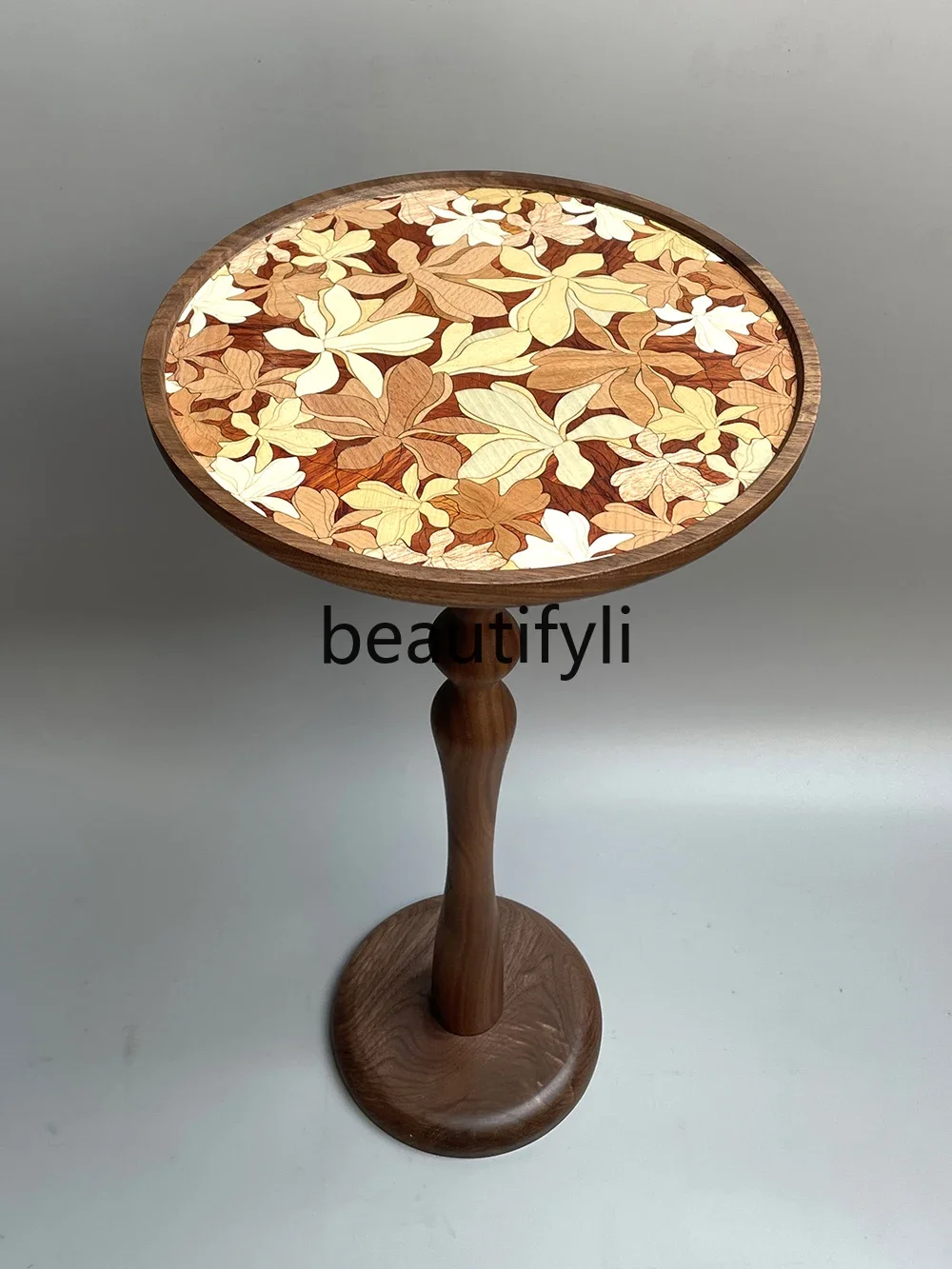 Handmade solid wood parquet edge table round table coffee table black walnut retro