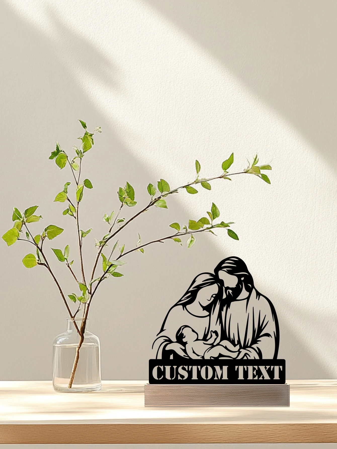 รูปปั้นโลหะพระเยซูพร้อมฐานไม้ งานศิลปะตกแต่งบ้าน 1 ชิ้น (สามารถสลักชื่อได้)