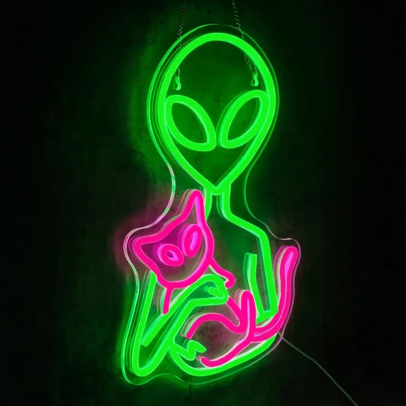 Alien NeonSign for Wall Decor Dimmable Aliens Cat Led Lights Signsfor BedroomGreen Neon Light for Party Decoration Gift for Boys