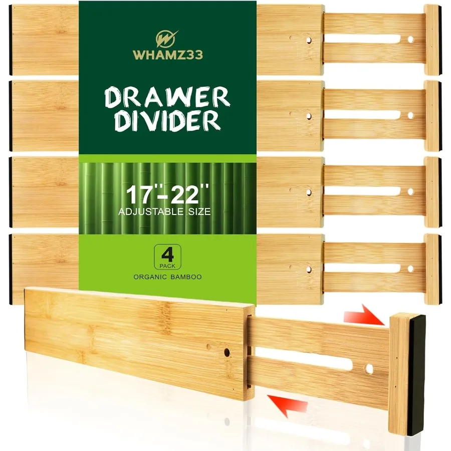 

Kitchen Drawer Dividers Adjustable Bamboo Drawer Organizer 1722 Expandable Utensil Organizer for Kitchen Storage Closet Dresser