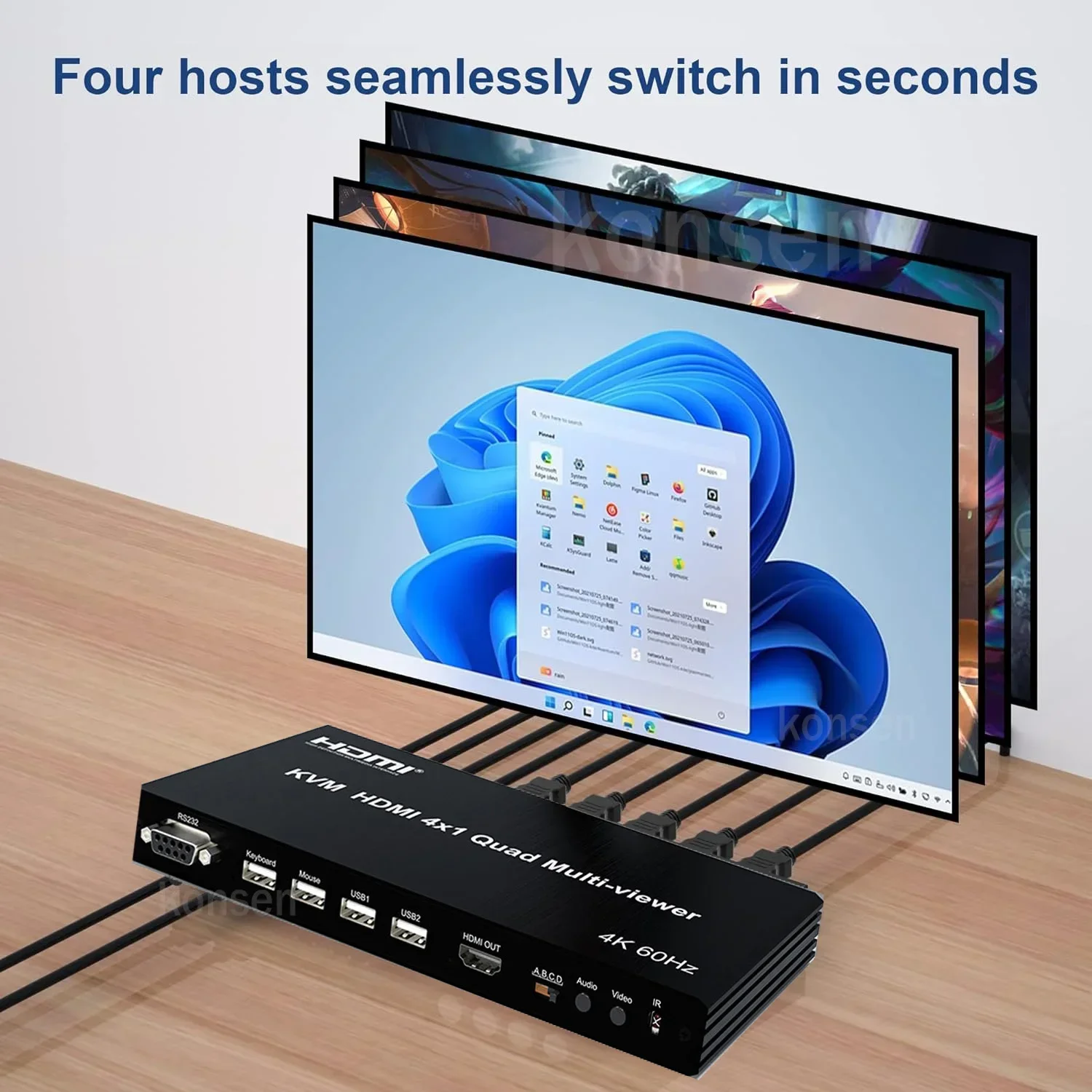 4K 60Hz HDMI KVM multivisor 4 en 1 salida HDMI USB KVM Quad multivisor conmutador 4x1 PIP para 4 Uds Share Monitor teclado ratón