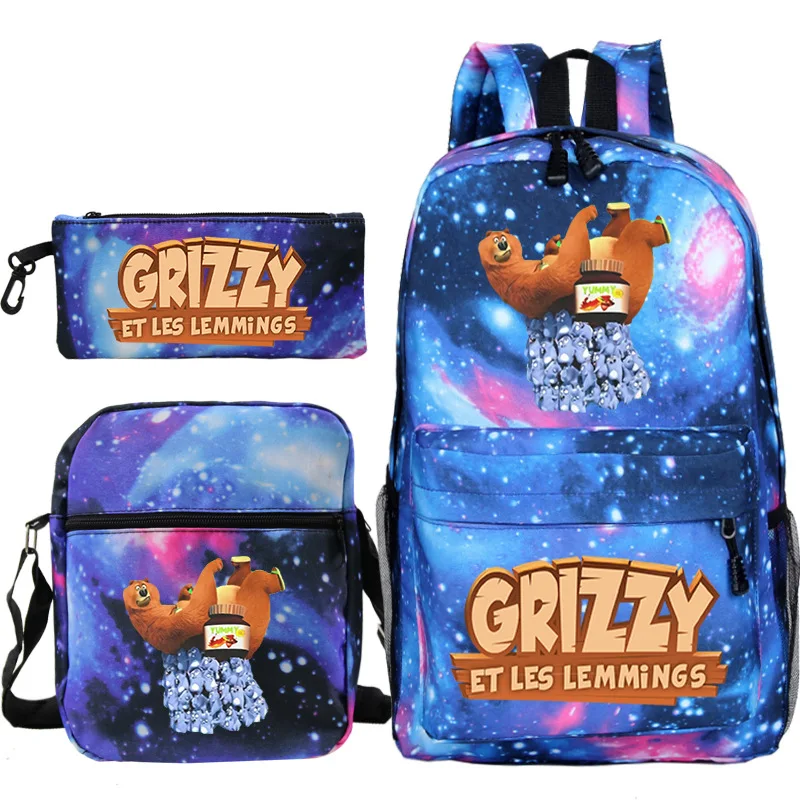 High Quality Grizzy And Les Lemmings School Backpack For Boy Girl Bookbag School Bag 3 PCS/set Mochila Large Capacity Knapsack