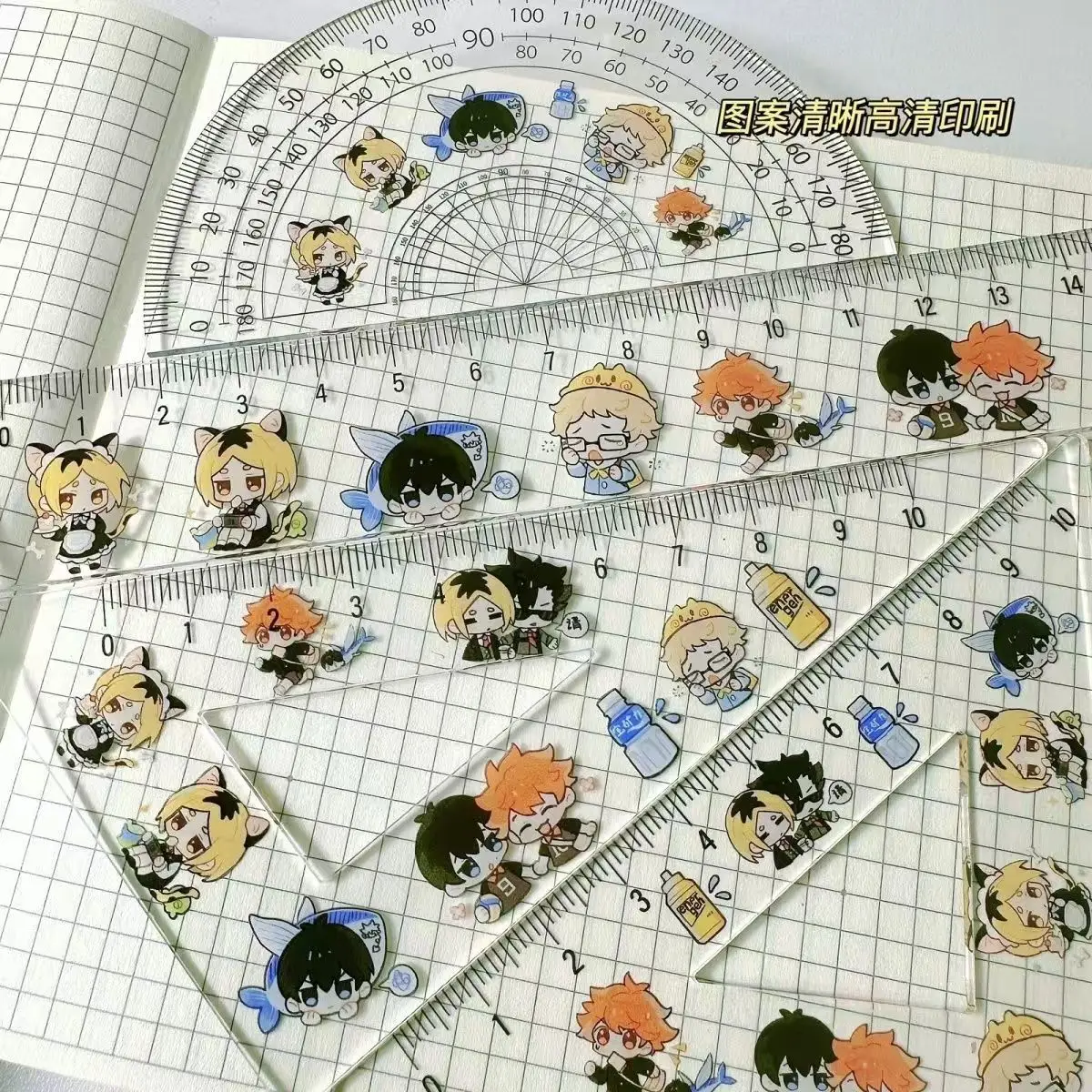 2024 Anime Ruler Set Cute Students Stationery Triangle Protractor Set Kids Gifts