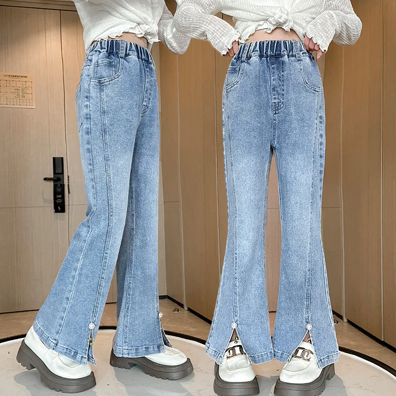 

New Autumn Children Slim Fit Flared Jeans with Slits for Teens Girls Casual Boot Cut Denim Pants Kids Fashion Jeans Trousers