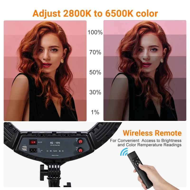 18 inch Ring Light with Tripod Stand 55W 3000-5800K CRI 90 Photo Studio Light for Vlog Video Shooting Makeup Selfie Ring Light