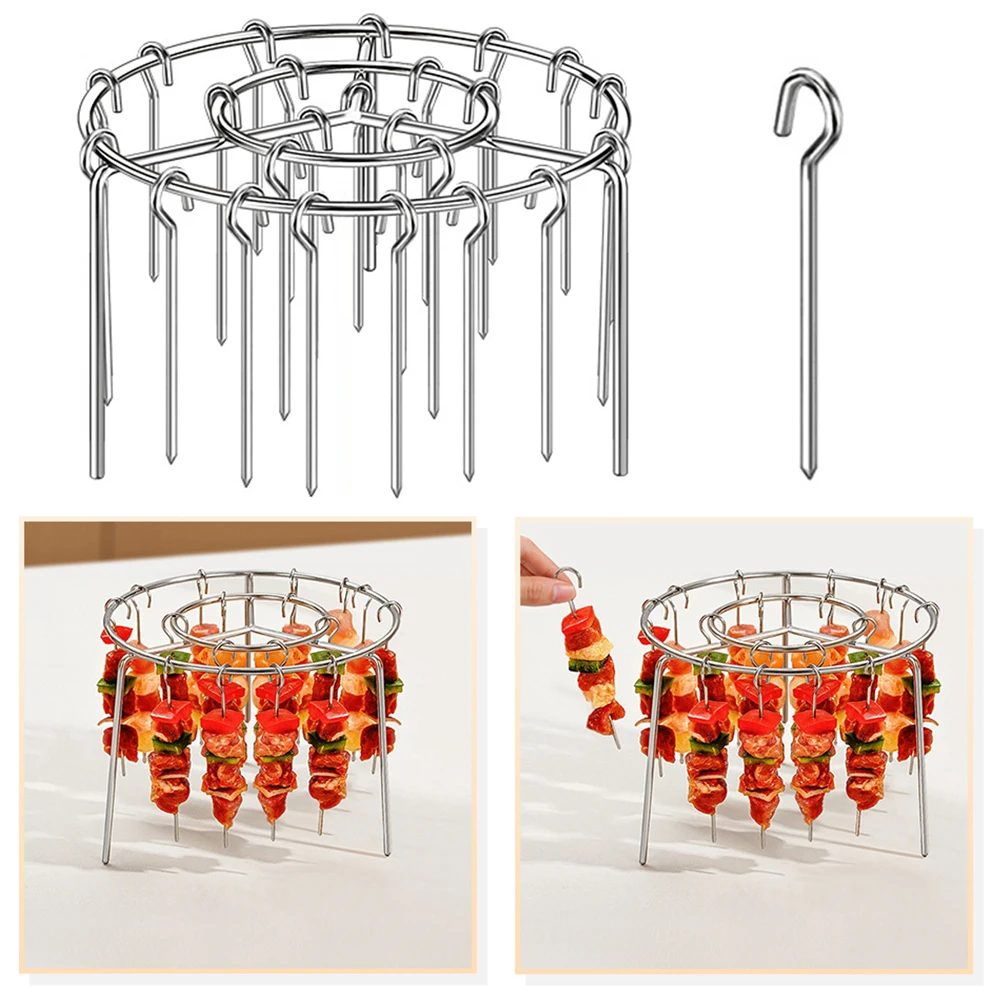 Airs Fritteusen-Spießgrills, Edelstahl-BBQ-Grill, multifunktionales rundes Grillregal, passend für die meisten Airs Fritteusen-BBQ-Zubehör