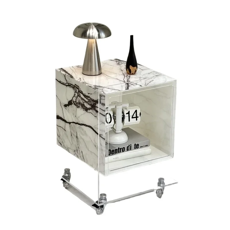 

marble bedside sofa side cabinet, light luxury acrylic corner table, mobile cart rack