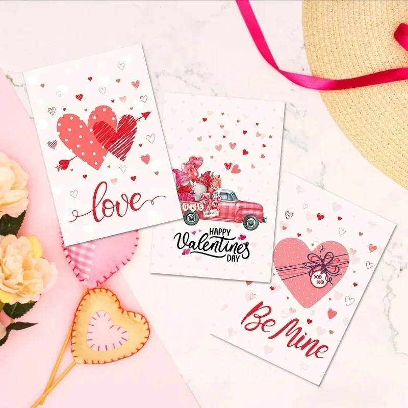 

24 Sheets Per Set Pink Love Valentine's Day Greeting Card for Girlfriend Festival Blessing Creative Cartoon Card with Envelope