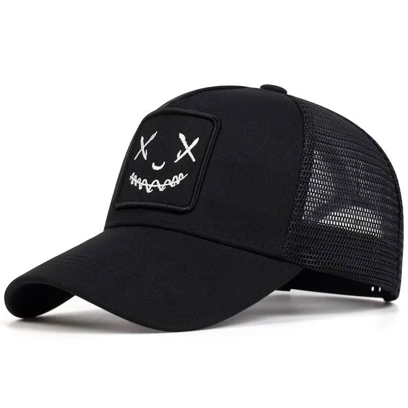 Baseballkappen mit Smile-Face-Stickerei für Damen und Herren, verstellbare Snapback-Kappen aus Baumwolle, Hip-Hop-Mesh-Kappen, Sommer-Outdoor-Sonnenhüte, Dad-Hats – Detail 3