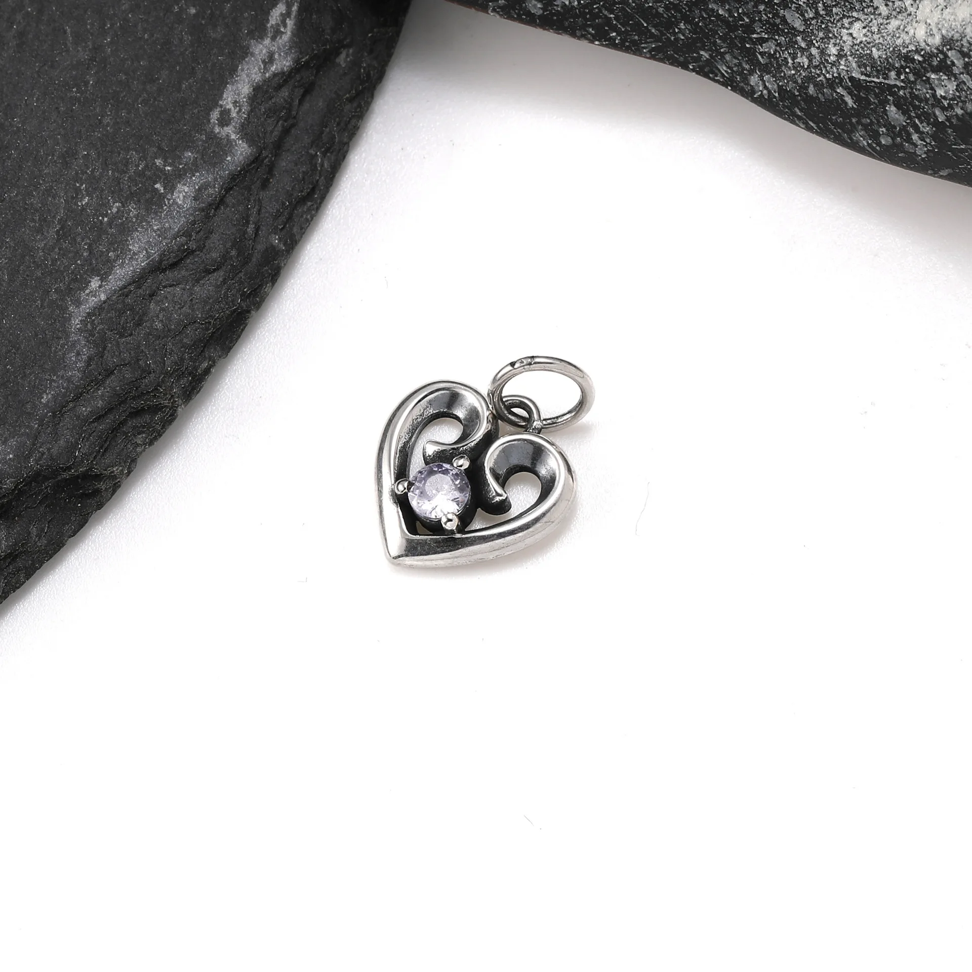 Vintage Silver Hollow Heart Birthstone Crystal Charms Pendants Fit Bracelet Necklace Women DIY Hand‑made Jewelry 2