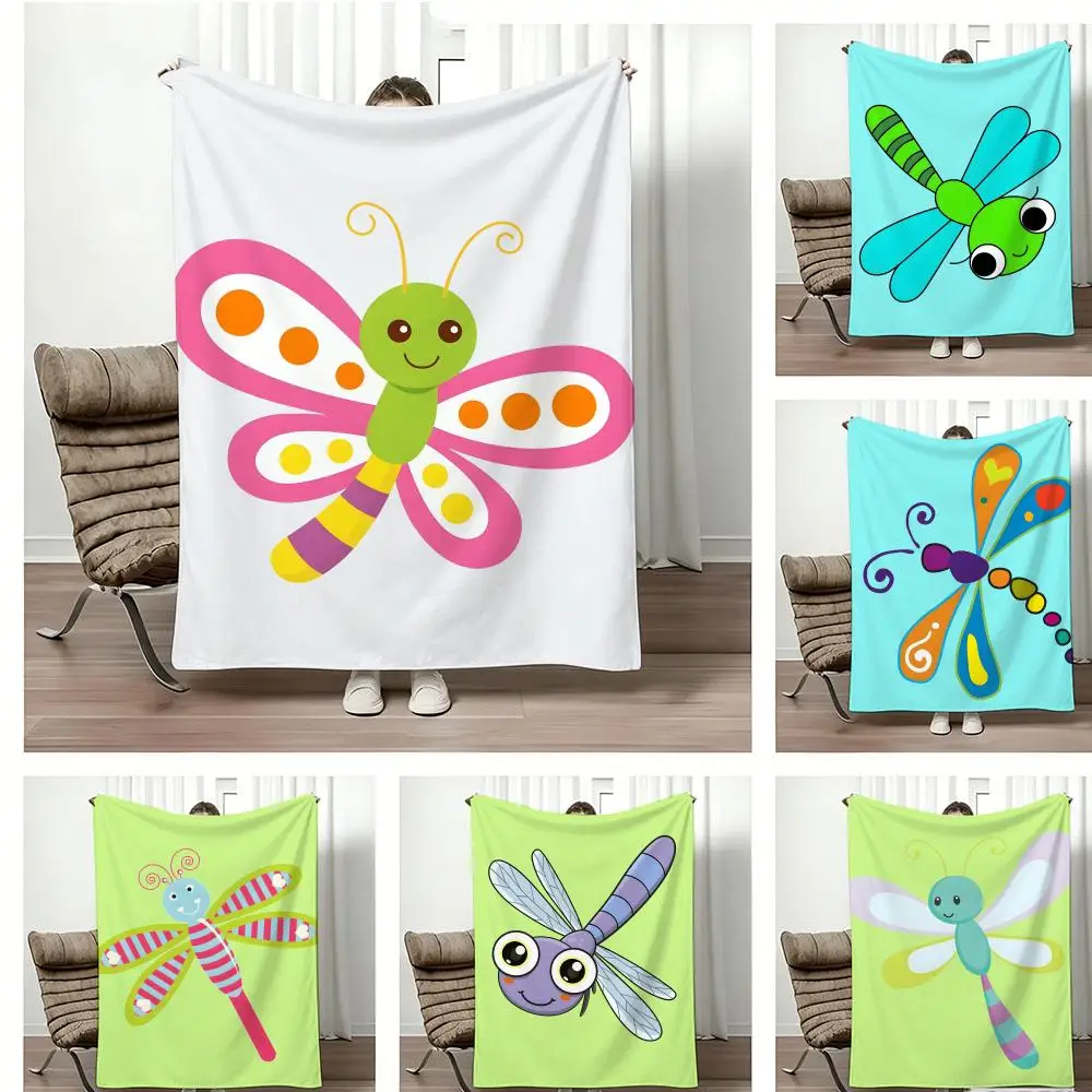 Manta de franela ligera de blanket con diseño de libélula, suave y agradable al tacto, ideal para refrescarse en verano.