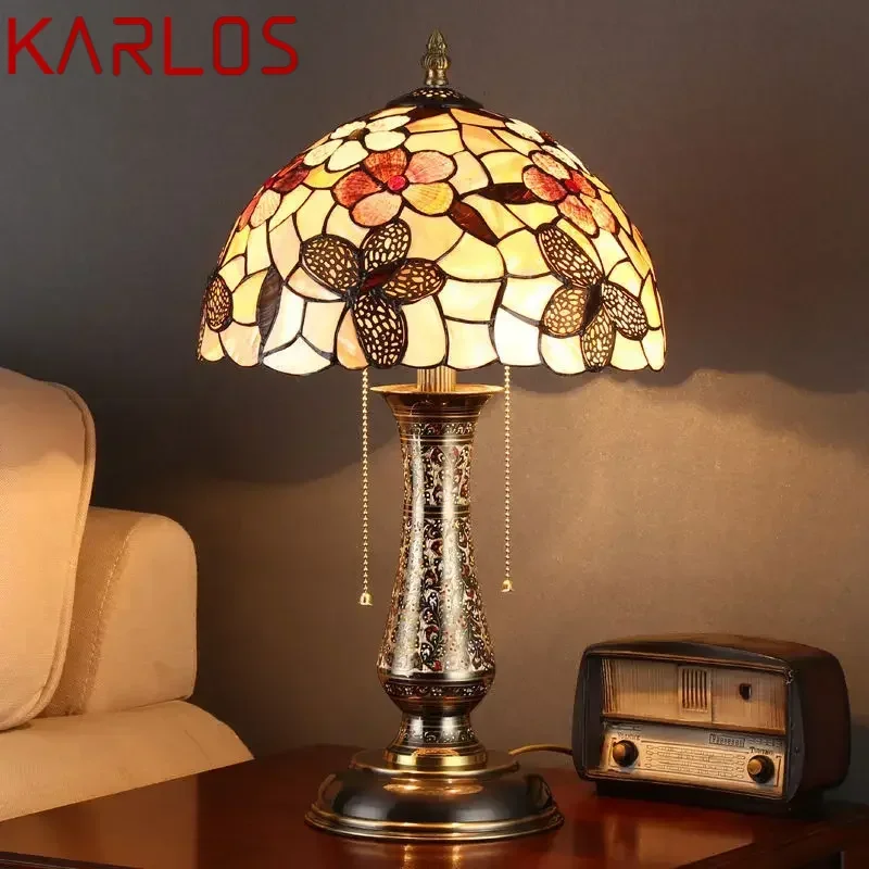 KARLOS European Brass Vase Table Lamps LED Creative Modern Tiffany Shell Decor Desk Light for Home Living Room Bedroom