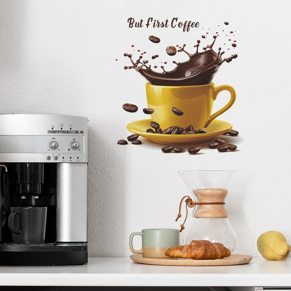 Pegatina de pared creativa para tazas de café, decoración de fondo, papel tapiz, decoración del hogar para sala de estar, calcomanías autoadhesivas embellecedoras