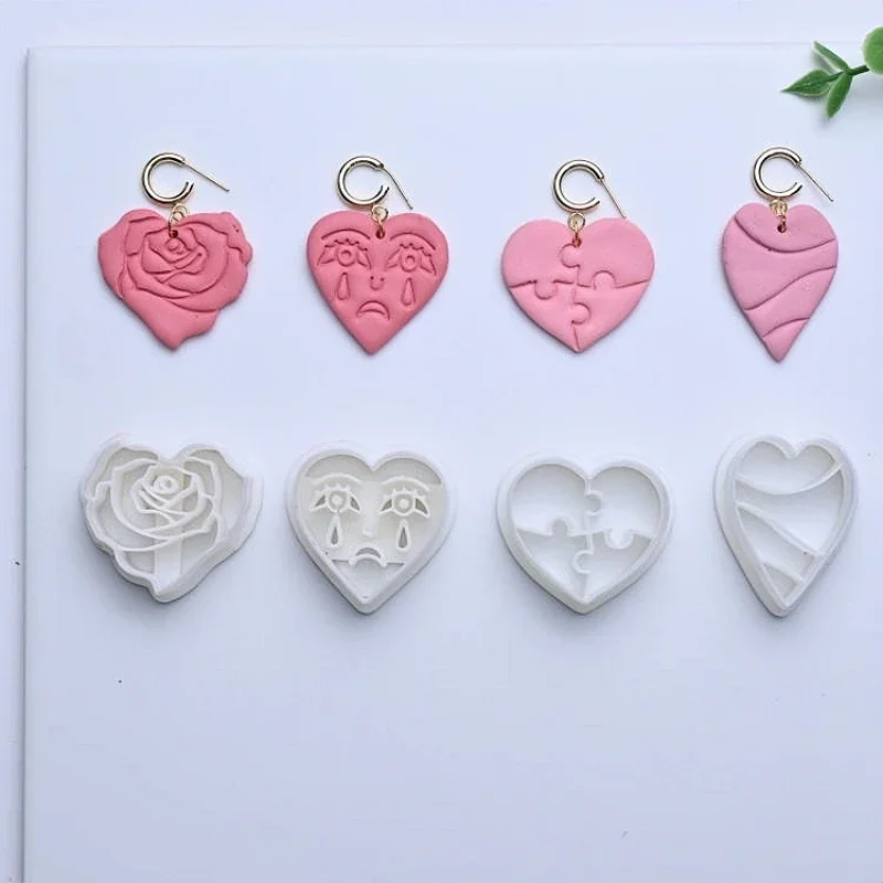 Heart Series/Rose/Crying Face/Smiling Face/jigsaw Puzzle/Polymer Clay Cutter Ceramic Jewelry Necklace Earrings Cutting Mold