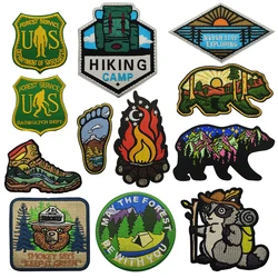 National Forest Park Outdoor Camping Badge Mountain and River Sunset Outdoor Scenery embroider Hook and loop patch Morale seal