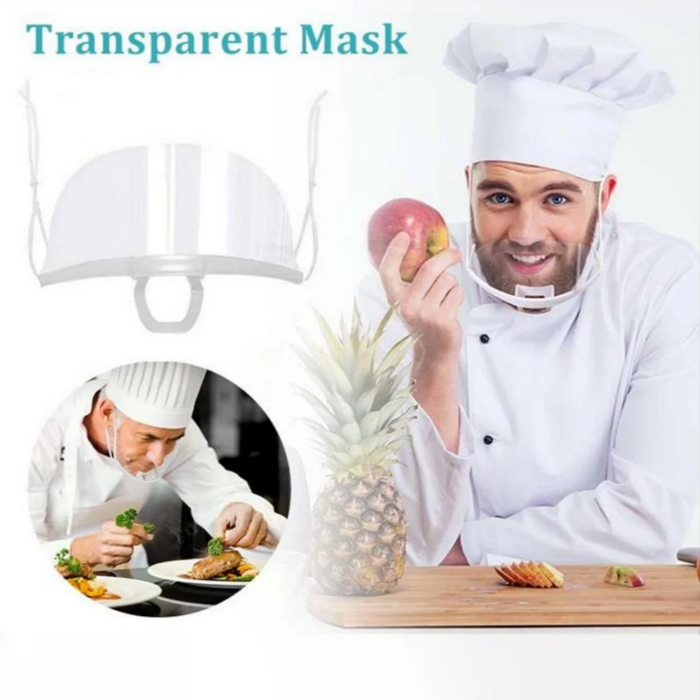 10-200Pcs Reusable Transparent Chef Mouth Shield Cover Anti-Fog Plastic Anti-Saliva Mask Protector for Restaurant School Kitchen
